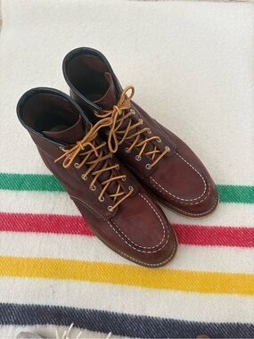 Red Wing Shoes Brown Leather Moc Toe Work Boots with Tan Laces